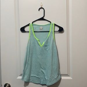 Route 66 Tank Top, Aqua Blue Color w/ Green Trim